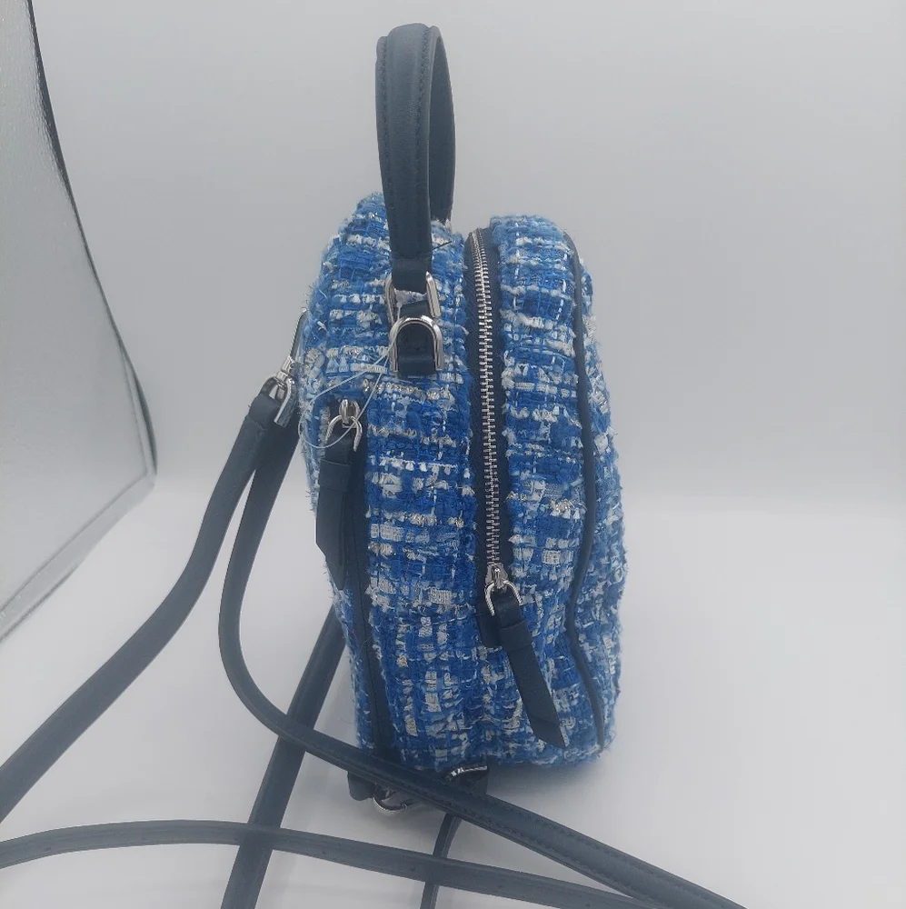 Kate Spade crossbody top handle tweed blue mini Briar Lane backpack - Picture 5 of 8